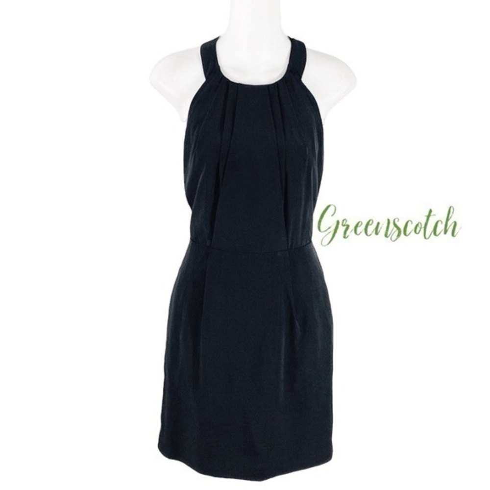 NWT BCBGeneration Black pleated open back halter sheath dress 6 ZZ26